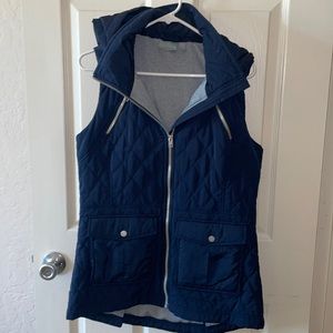 Athleta Navy Quilted Water Resistant Hooded Vest, Sz. M